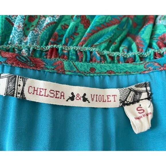 Chelsea & Violet Sz S Split Sleeve Shift Tunic Dress Blouson Paisley Print Green - Picture 11 of 13